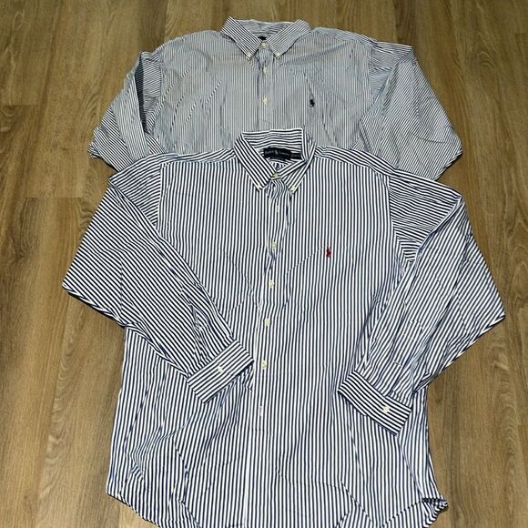 2-Blue Stripe Polo by Ralph Lauren w/ Pony mens Dress Business work shirt 18 XXL - Picture 2 of 9